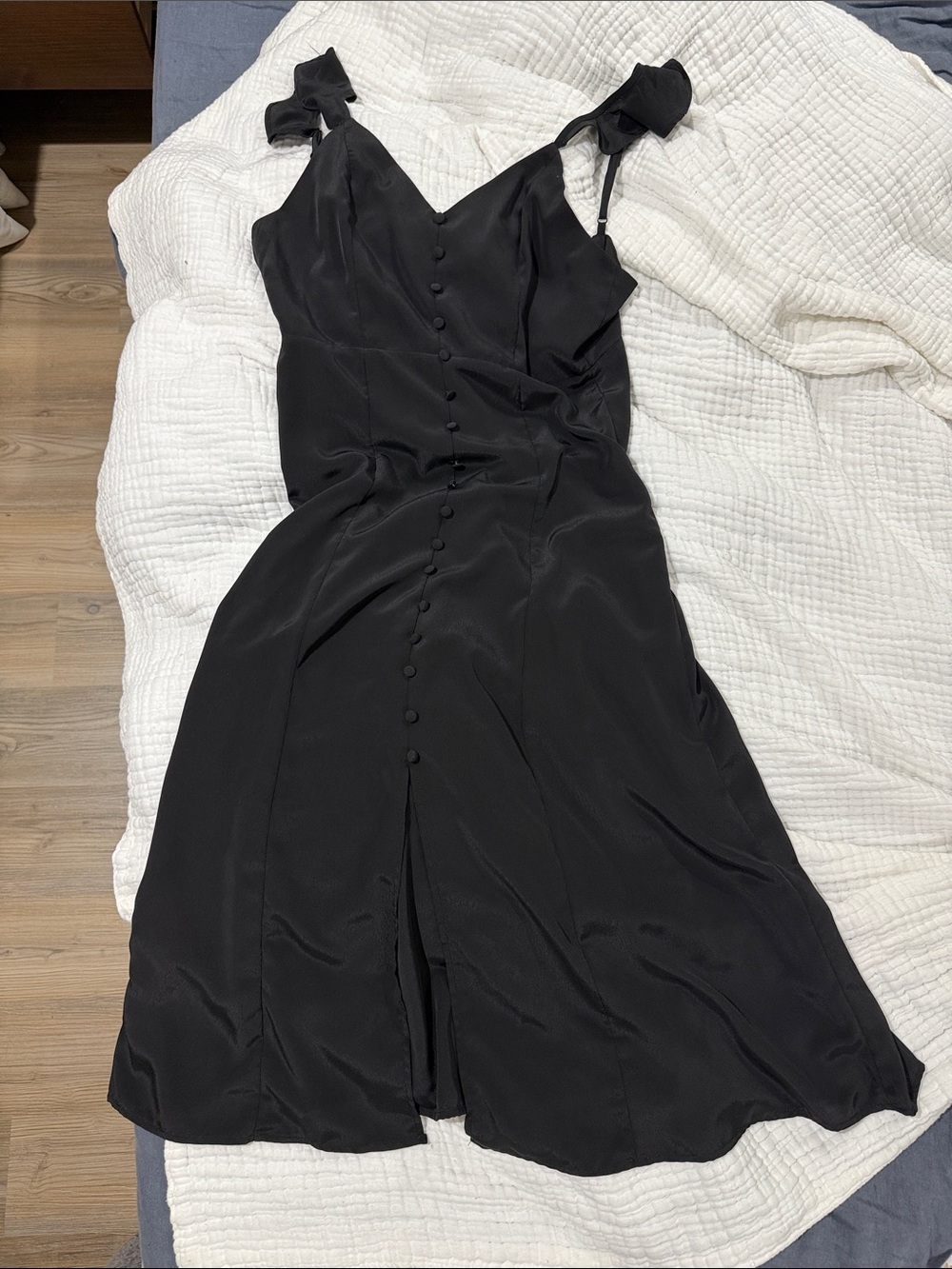 Forever 21 Black Button-Front Midi Dress with Tie Straps